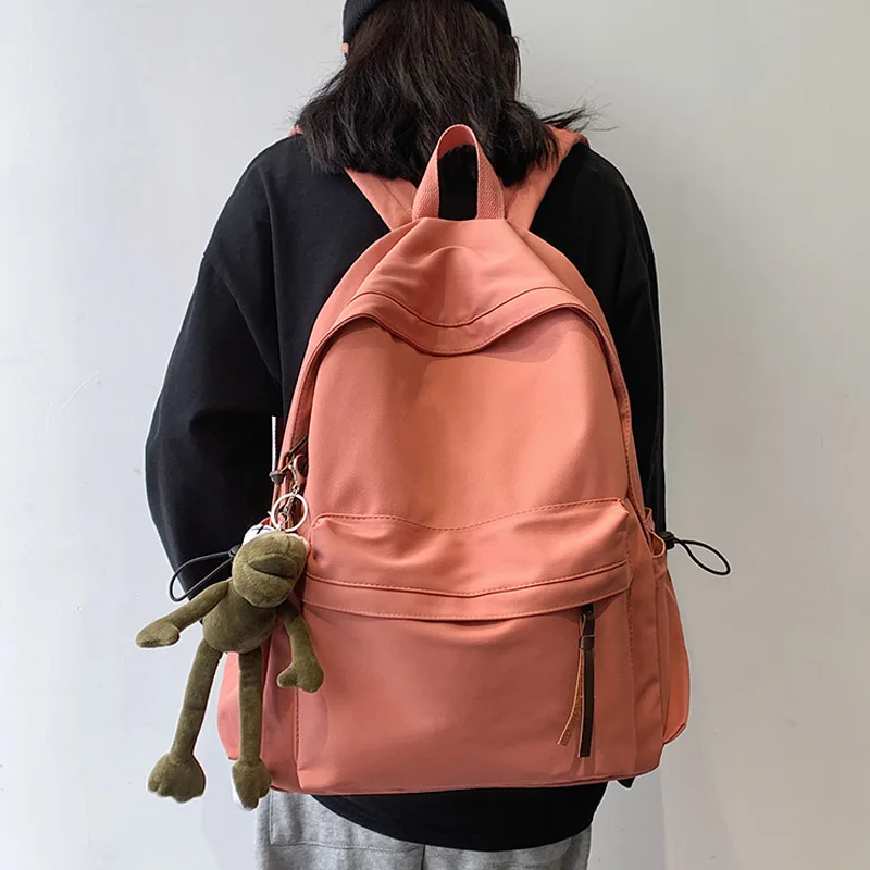 

Women's Backpack Waterproof Nylon Pure Color College Style Backpack Female Large Capacity Backpack 2020 Student Cute Bag