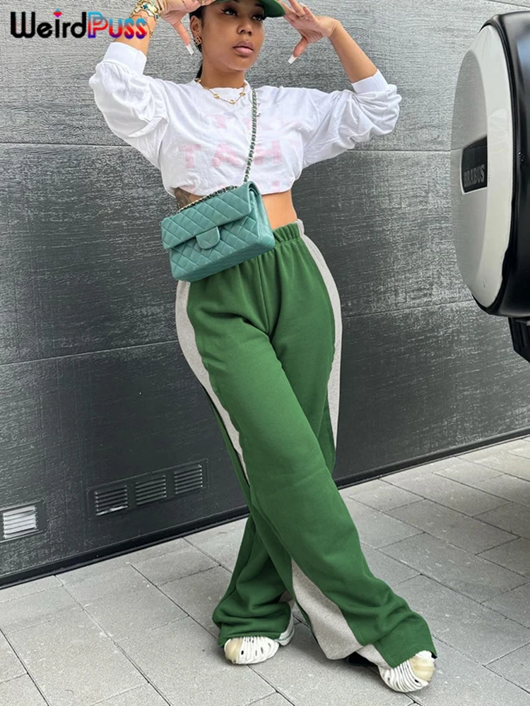 Брюки женские спортивные прямые с завышенной талией и боковыми вставками