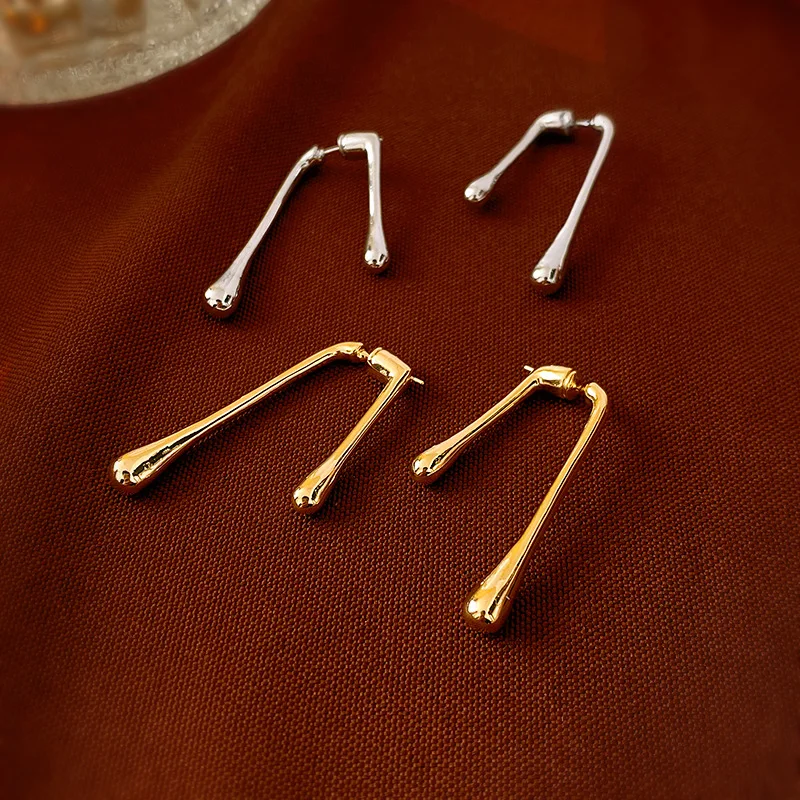 

European and American Women Metal Geometry Water Drop Ear Studs Electroplating a Pair of Earrings Dual Purpose