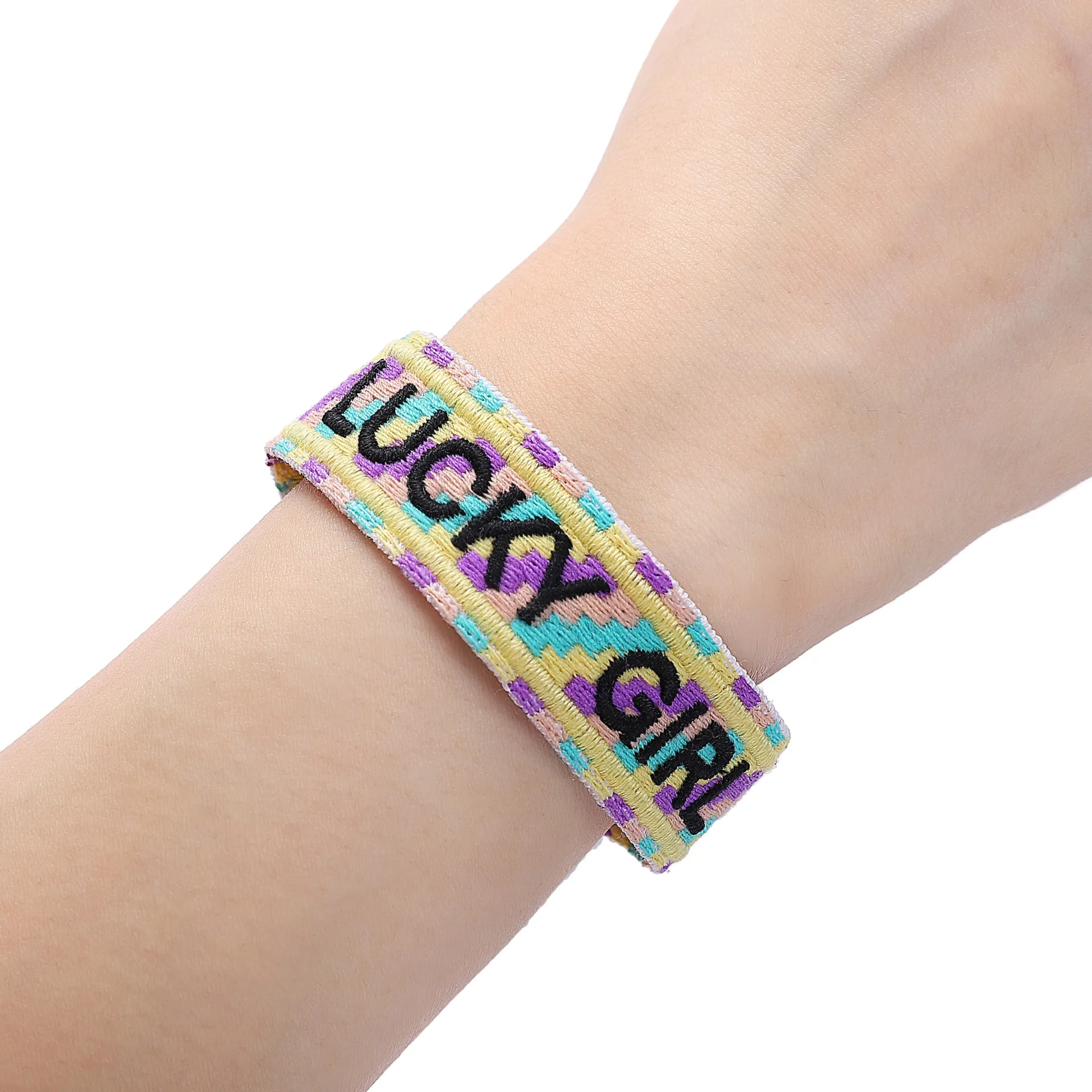 

Monogram embroidered wrist strap hand-woven fringed fabric couples bracelet
