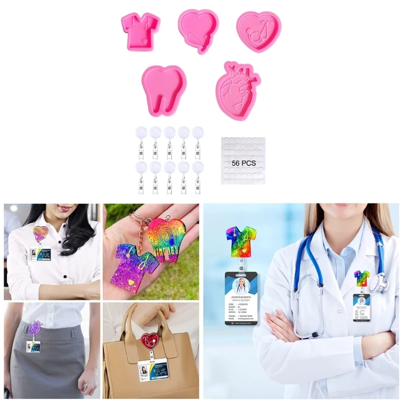 

5 Pcs Doctor Theme Badge Reel Resin Molds Silicone Holder Resin Mold T8DE