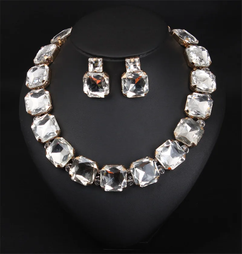 

Bohemian Geometric Red Crystal Bridal Wedding Jewelry Sets For Women Statement Rhinestone Gold Color Clavicle Luxury Jewelry