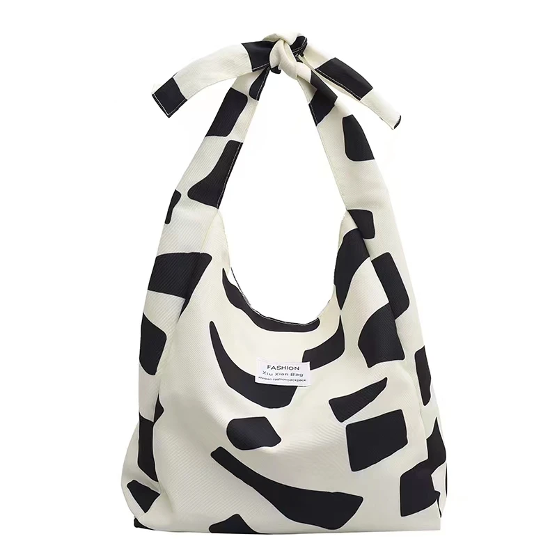 

Cheap Casual Canvas Knot Shoulder Bag Women Geometric Printing Large Capacity Handbag Lady Portable Shopping Travel Tote Bags