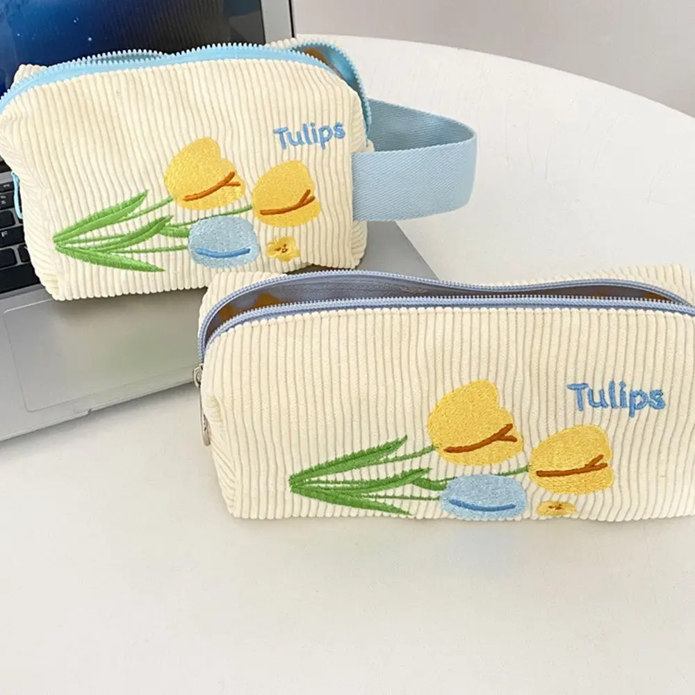 

Girl Cute Zipper Canvas Large Capacity Corduroy Korean Style Cosmetic Bag Pen Case Storage Bag Fashion Portable Bag