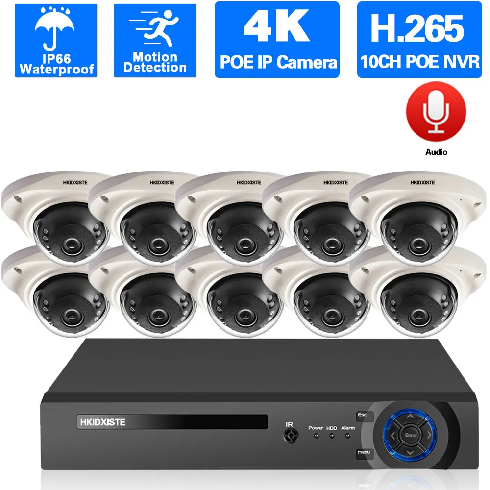 

4K 8CH IP Dome Camera System H.265 10CH POE NVR Kit Indoor Home Security Surveillance Camera Set 8MP CCTV Monitoring System Kit