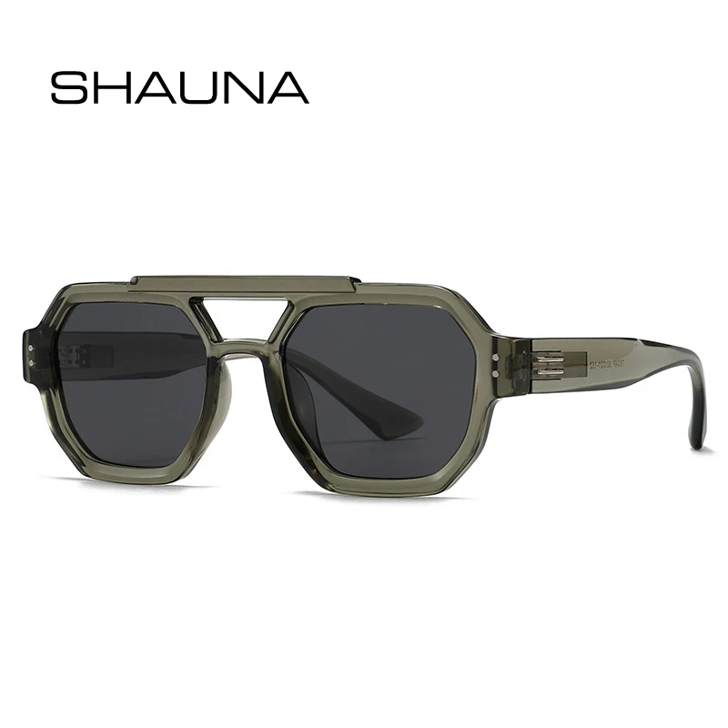 Фото Солнцезащитные очки SHAUNA Fashion с двойной перемычкой, полигональные, квадратные, поляризованные, для женщин, с защитой UV400, в стиле ретро, с заклепками, для мужчин, для активного отдыха №1