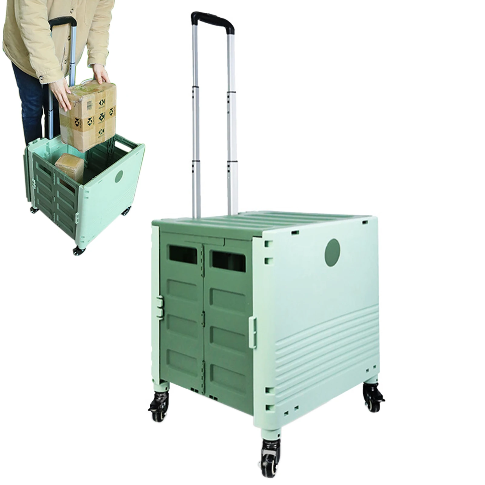 

Роликовые тележки с колесами, сверхпрочная 4-колесная роликовая тележка с телескопической ручкой, зеленая