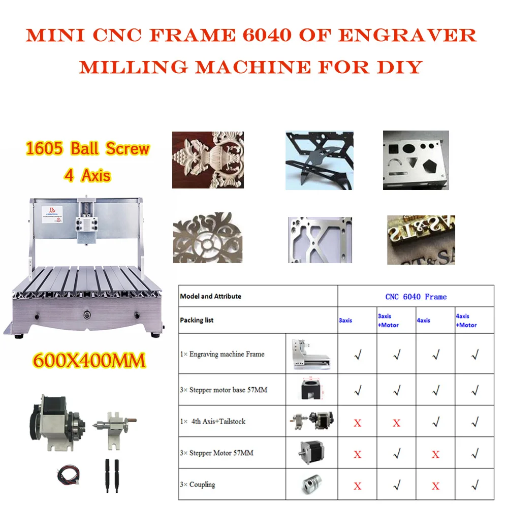 New Pattern DIY CNC 6040 Frame 1605 Ball Screw 4 Axis For Engraver Milling Machine Wood Metal Router 600x400mm Engraving Area