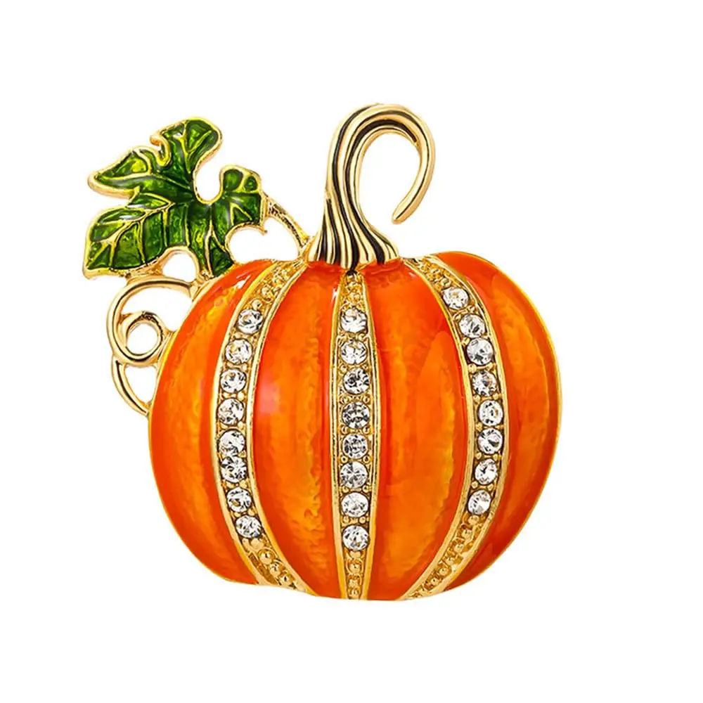 

Rhinestone Pumpkin Brooch Pin for Women Fashion Enamel Halloween Thanksgiving Green Leaf Brooches Fall Holiday Festival Gifts