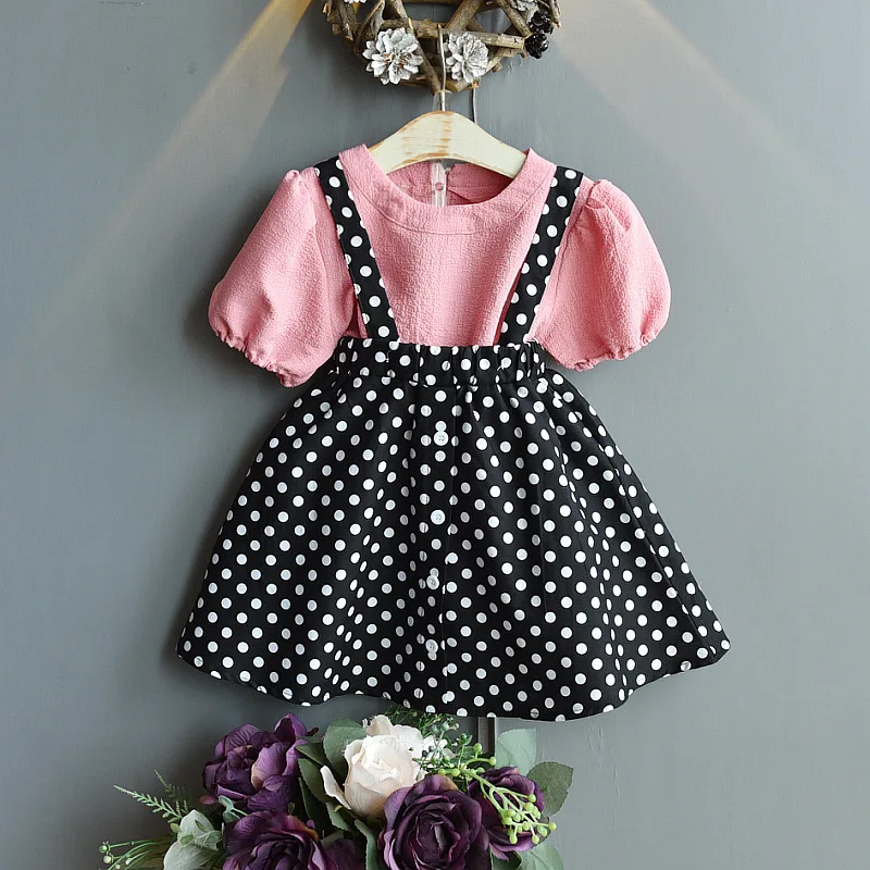 

2Pcs Baby Girl Clothes Set Summer Newborn Infant Polka Dot Overalls Skirts + T-shirts Suits Outfit for Girls Clothing FY01283