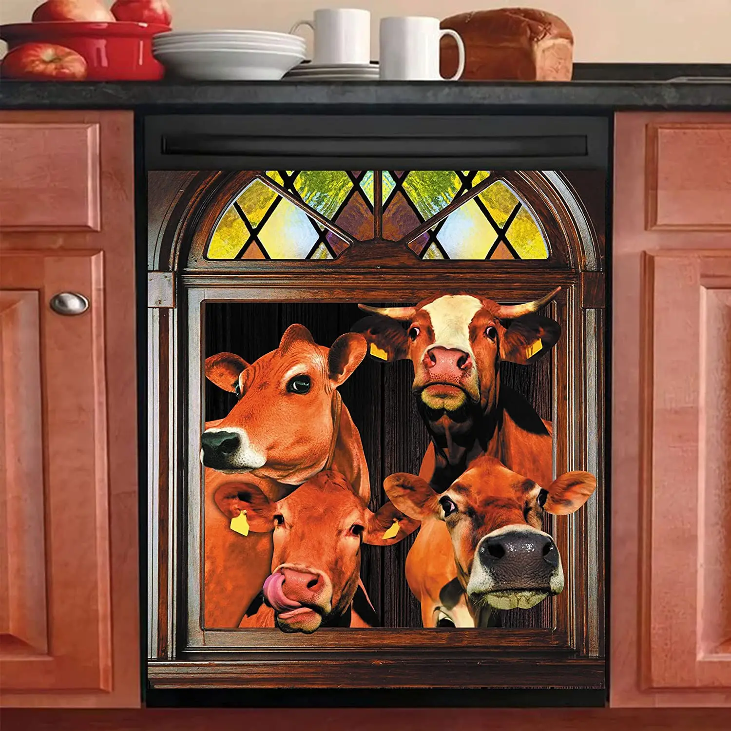 

Homa Farm Cow Dishwasher Magnet Cover,Funny Cattle Decals Fridge Door Magnetic Sticker,Cute Heifer Refrigerator Panel Decal for