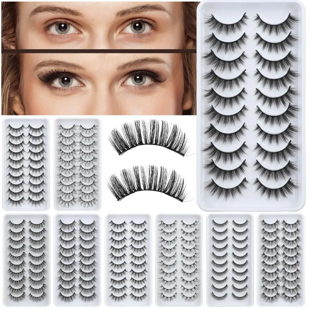 

10 Pairs Handmade 3D Mink Hair Natural Fluffy DD Curl Lashes False Eyelashes 10-23mm Russian Curl Eyelashes