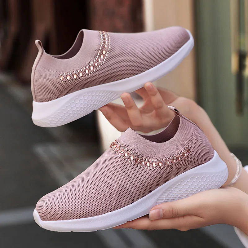

2022 Woman Vulcanize Shoes Sneakes White Casual Shoes Fashion Sneakers Ladies Slip-On Sock Shoes Summer Trainers Basket Femme