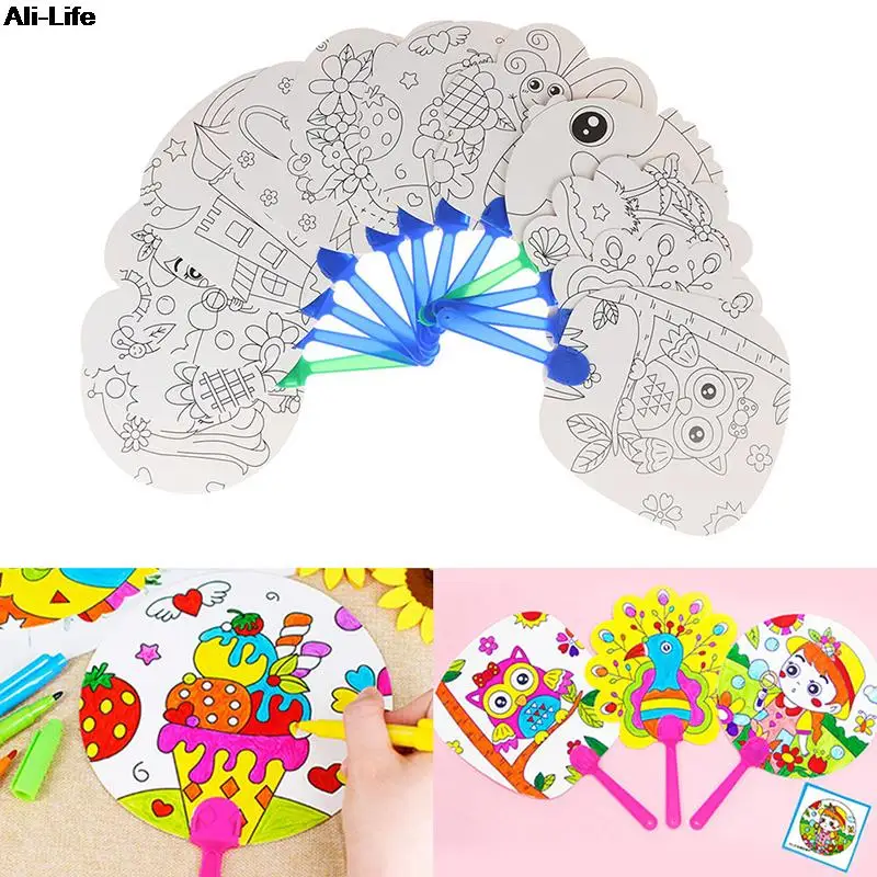 

1pc new Coloring Kids DIY hand fan Cartoon Hand Fan Paper Art Craft Material for Kindergarten Preschool Drawing Toy Kids Gifts