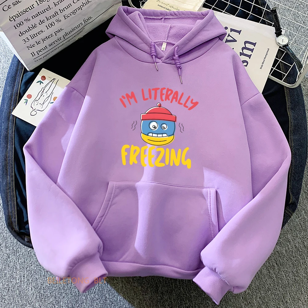 

I'm Literally Freezing Letter Print Hoodies Girls Cartoon Casual Hooded Sweatshirt Winter Long Sleeve Pullover Roupas Femininas