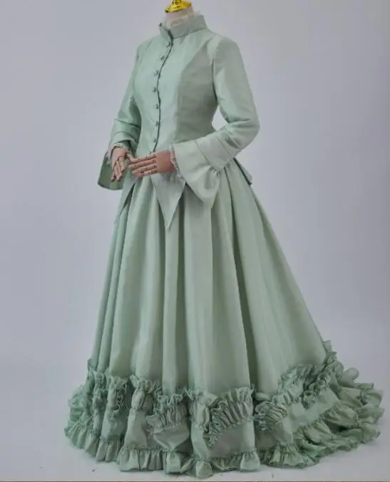 1860s Victorian Bustle mint Green evening Dresses Duchess Medieval Retro Walking prom occasion Dress Circus Theater Costume