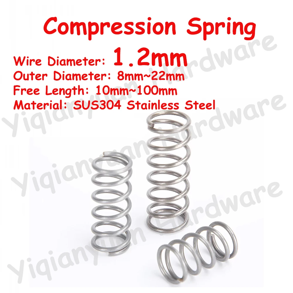 

5Pcs~10Pcs Wire Diameter φ1.2mm SUS304 Stainless Steel Cylidrical Coil Compression Spring Rotor Return Compressed Springs