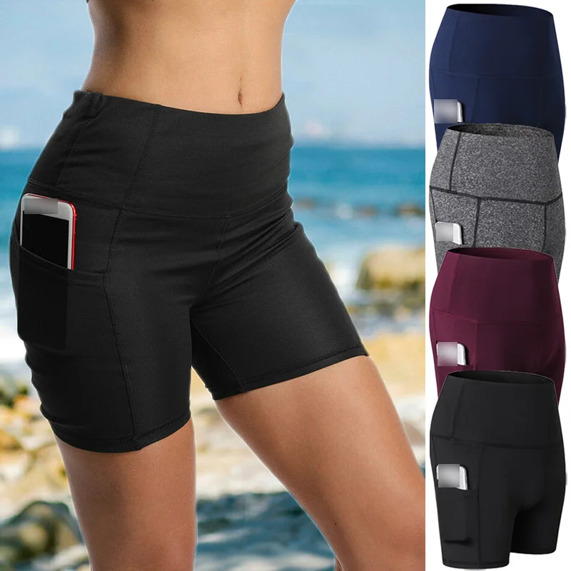 

Kayotuas Women Shorts 2022 Sports High Waist Workout Running Fitness Gym Stretch With Side Pocket 4 Colors Bodycon Trouser