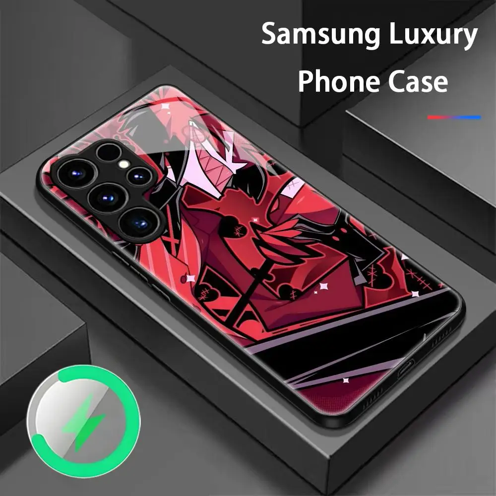 Фото Чехол для телефона Hazbin Hotels Alastor для Samsung S26 S25 S24 S23 S22 S21 S20 Plus Ultra, складной стеклянный магнитный чехол. №1