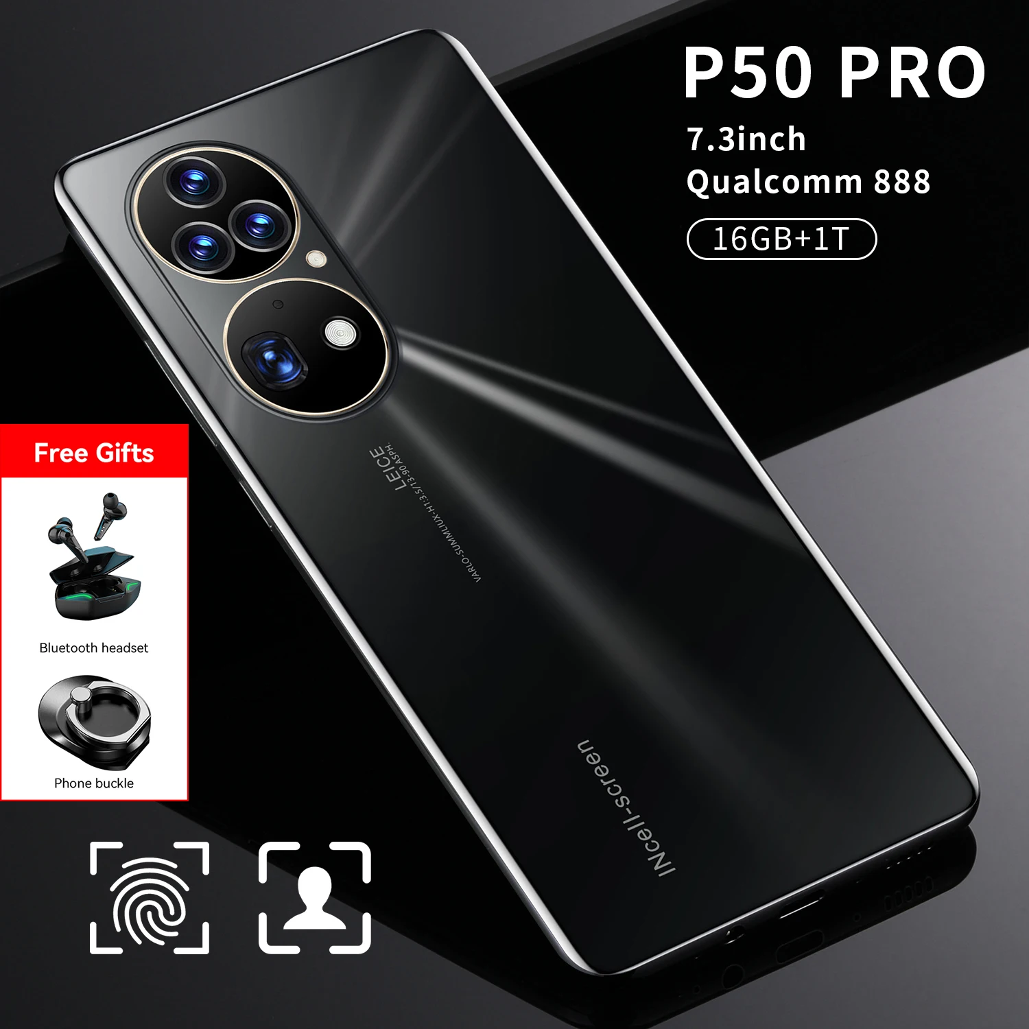 

5g smartphones p50 pro + qualcomm 888 16gb + 1tb 7.3 Inch mobile phone face id 6800mah dual sim android11 unlocked cell phone 4g