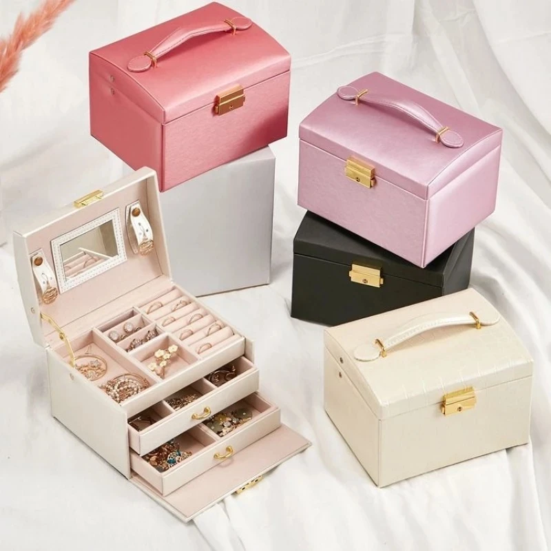 Women's Fashion Double-Layer Velvet Jewelry Box European Jewelry Storage Box Large Space Jewelry Holder Gift Box