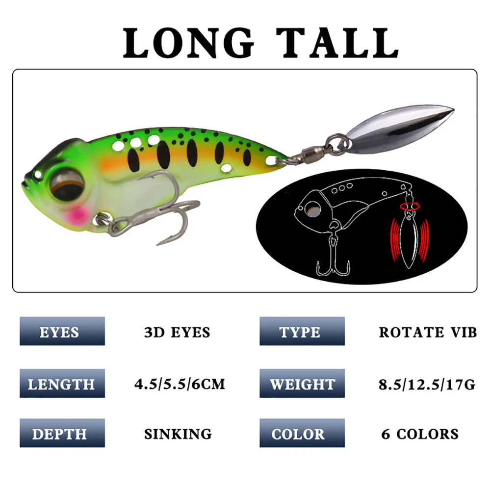 

8.5g 12.5g 17g VIB Rotating Metal Fishing Lure Spoon Hard Bait Winter Ice Fishing Tackle Crankbait Vibration Spinner 2023New