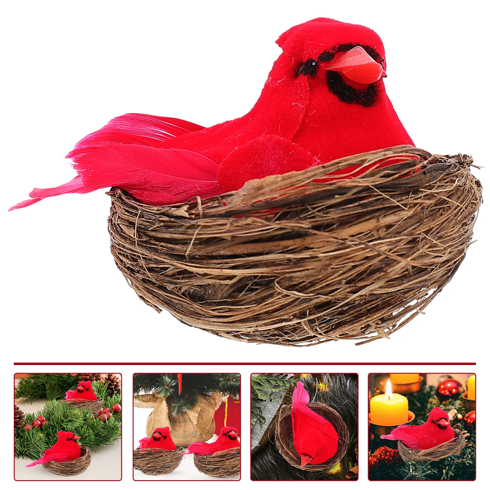 

Bird Birds Cardinal Decor Ornaments Christmas Artificialtree Adornment Fake Red Simulation Figurine Feathereddecoration Figure