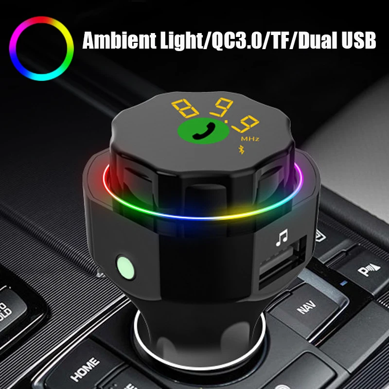 

Car MP3 Music Player Ambient Light Bluetooth 5.0 FM Transmitter Hands-Free Car Kit USB TF Card Player QC3.0 Dual USB Charger