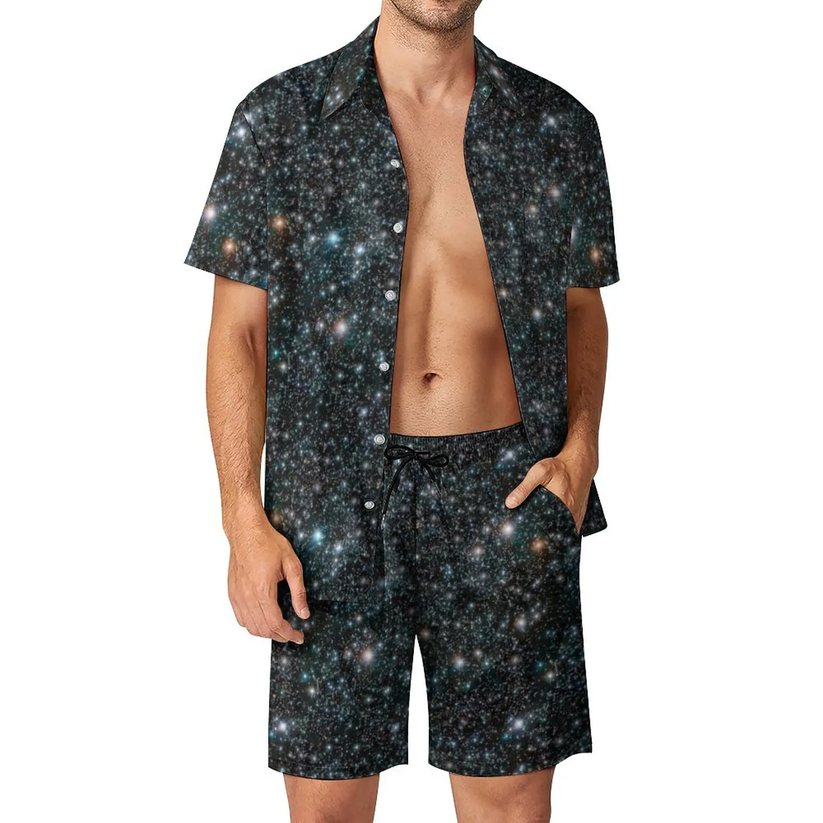 

Galaxy Stars Men Sets Stars Cosmic Outer Space Universe Black Casual Shorts Funny Beach Shirt Set Short-Sleeved Oversize Suit