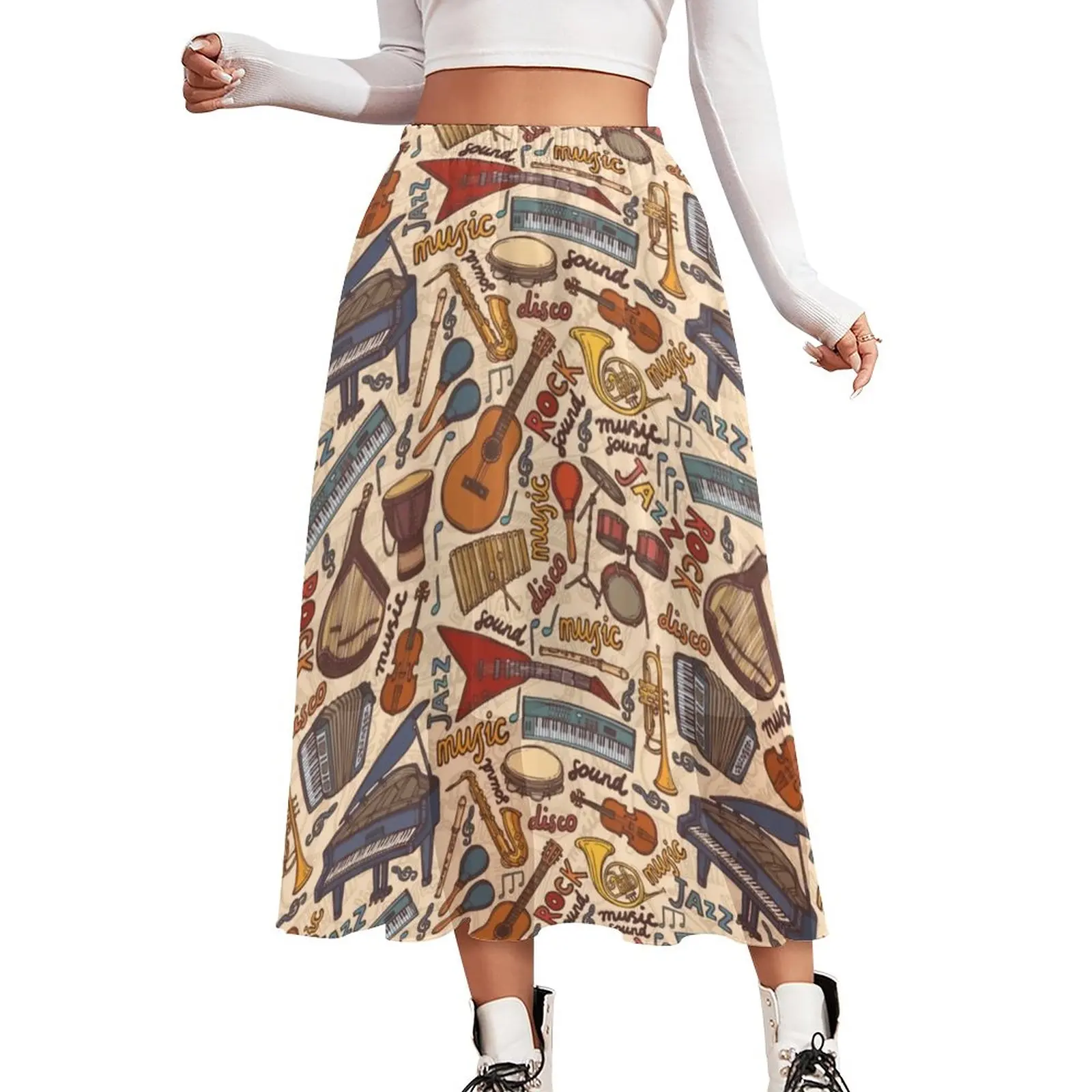 

Music Patterns Skirt Band Instruments Cute Boho Skirts Summer Streetwear A-line Skirt Women High Waist Chiffon Oversize Clothing