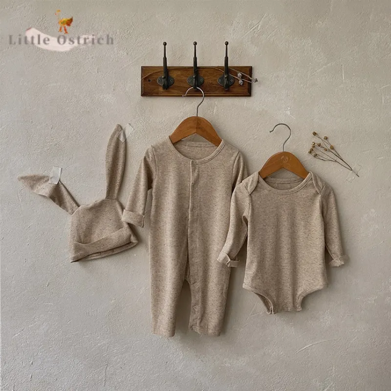 

Newborn Baby Girl Boy Cotton Ribbed Button Romper Cap Long Sleeve Solid Color Jumpsuit Toddler Child Bodysuit Baby Clothes 3-18M