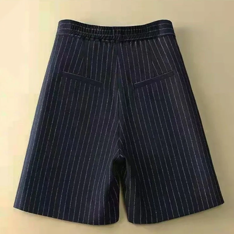 Fashion Office Lady High Waist Striped Straight Shorts Summer Commute Simplicity Casual Spliced Loose Shorts Women's Clothing