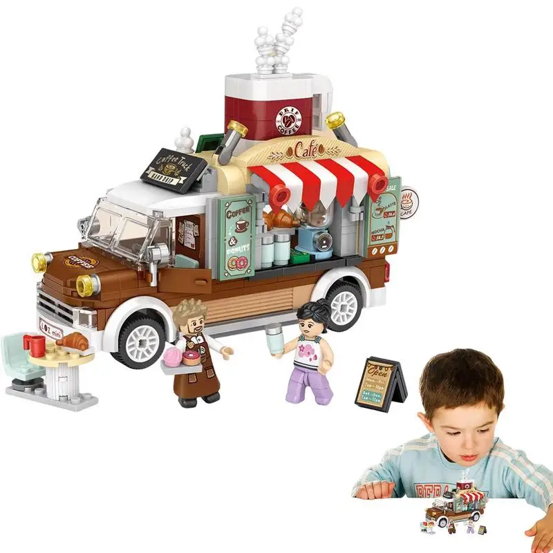 

Конструктор Мини-городской уличный вид дом мультяшный кофейник и пицца грузовик архитектура фигурки друзей Кирпичи игрушки для детей