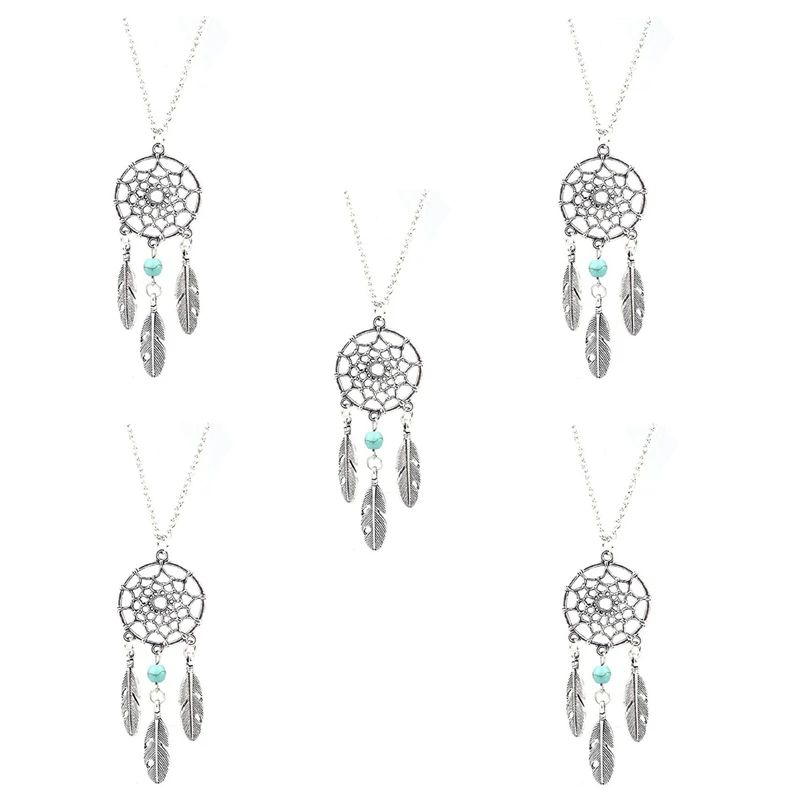 

5X Fashion Retro Jewelry Dream Catcher Pendant Chain Necklace Ancient Silver Color