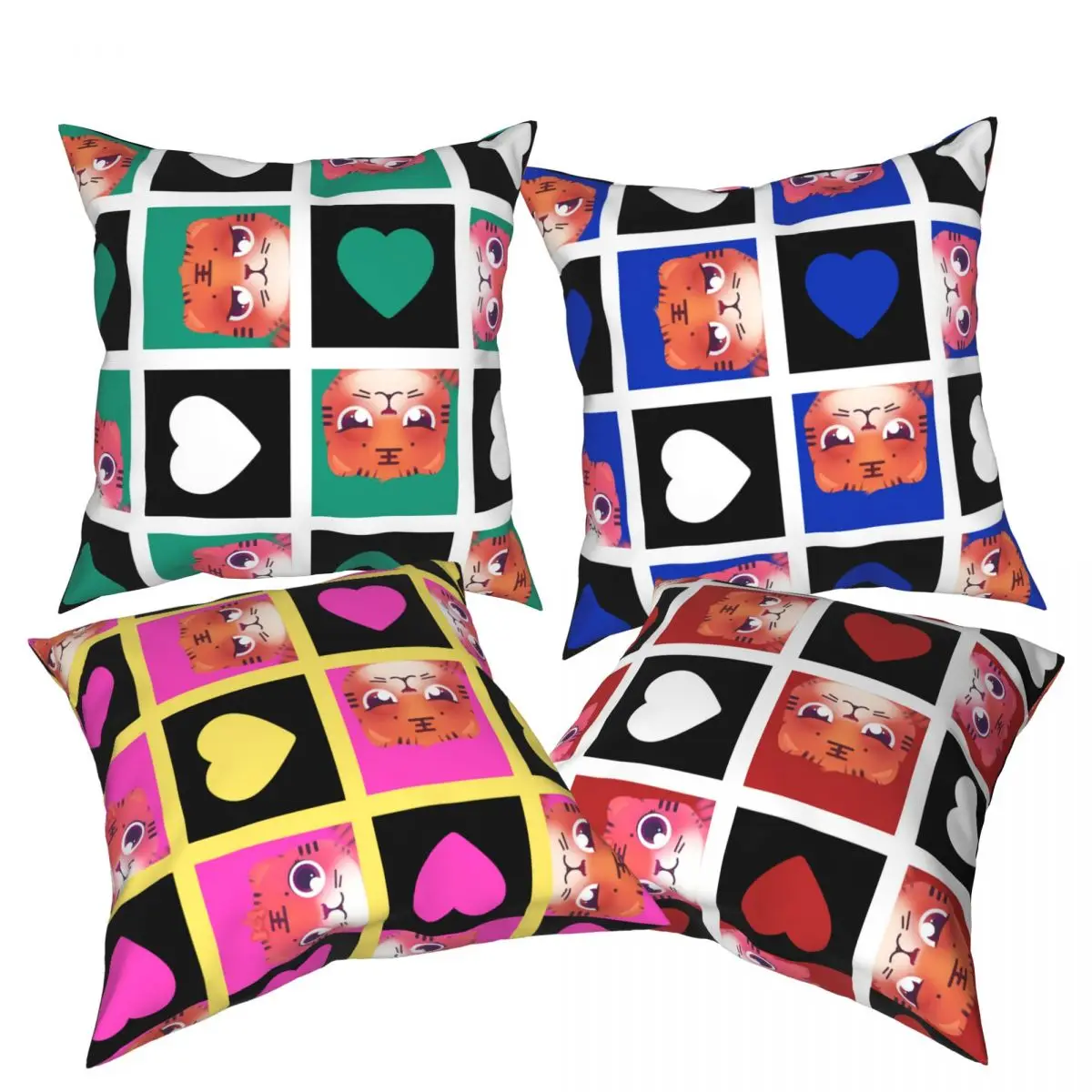 

lovely tiger Set of 4 Pillow Covers 45x45 Pillowcase Decorative Set Home Decorative Pillow Case Cushion Covers for Couch
