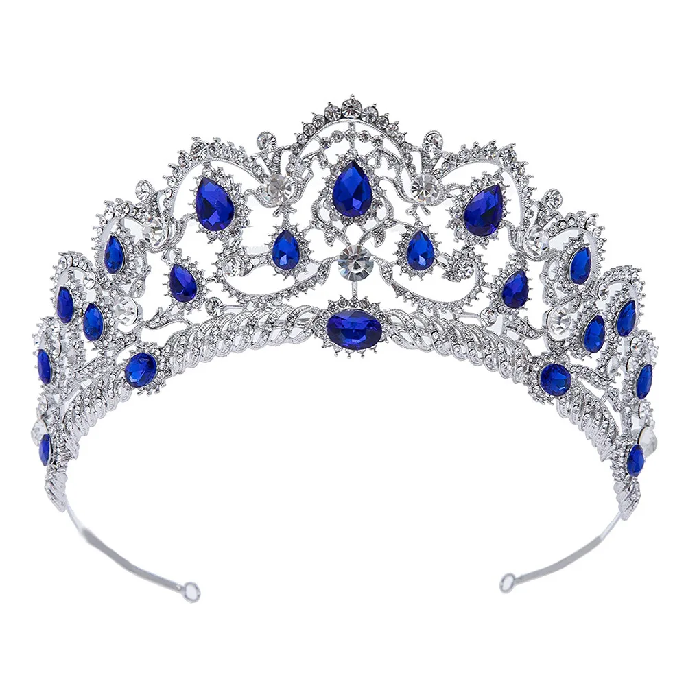 Vintage Crystal Wedding Crown for Women, Green Rhinestone Queen Tiara Bridal Hair Accessories, Emerald