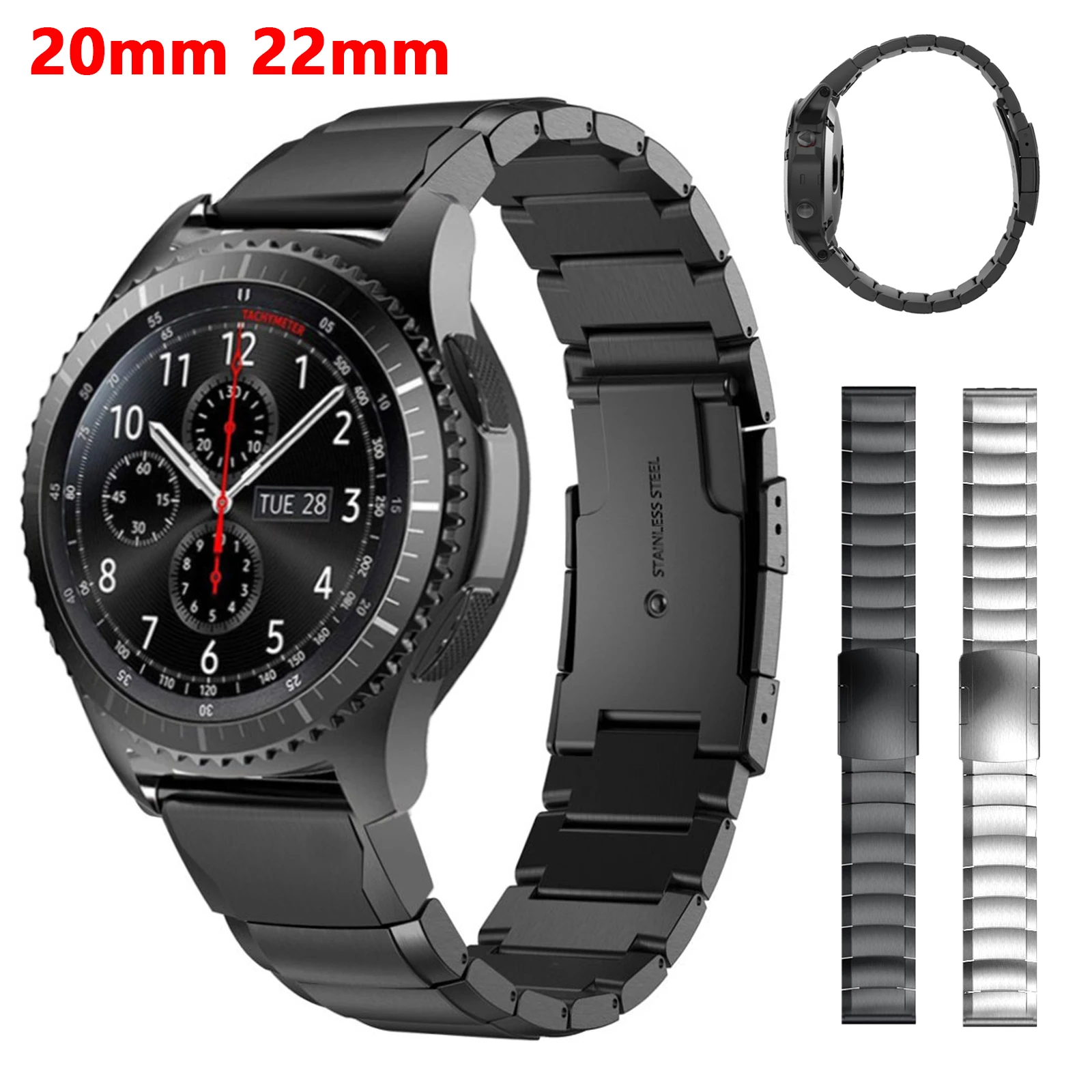 

Ремешок из нержавеющей стали для HUAWEI Watch GT Amazfit Bip Pace, браслет для Samsung Galaxy Active Watch 42 46 мм, 20 22 мм