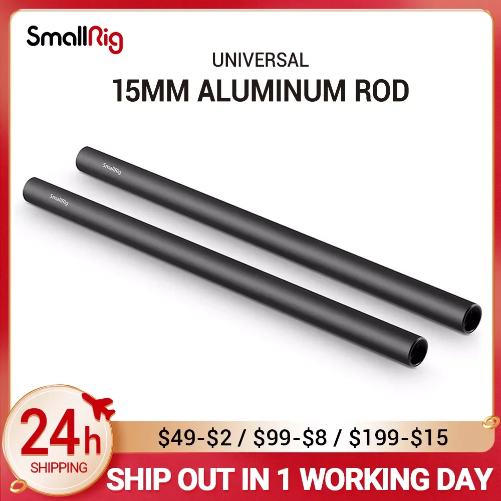 

SmallRig 2PCS 15mm Aluminum Alloy Rods 30cm / 12inch Long for Dslr Camera 15mm Rods System Camera Rail Rod Black 1053
