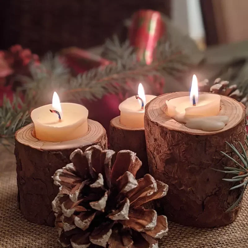 

1Pcs Rustic Wedding Centerpieces Candle Decor Wooden Candle Holder Base Holiday Christmas Birthday Table Tea Light Candle Decor