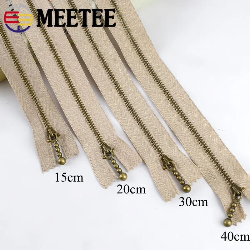 20pcs Meetee 3# Bronze Metal Zippers 15/20/30/40cm Closed-end Auto-lock Zip for Bags Purse Clothing Pocket Sewing Accessories | Дом и сад