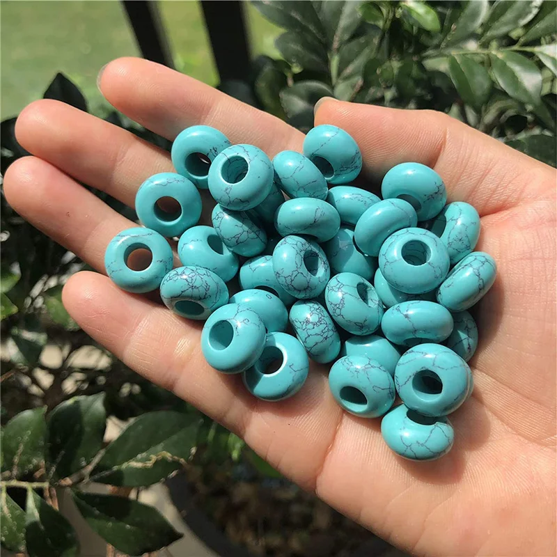 10 шт. новые зеленые бирюзовые 14x8 мм круглые россыпью европейские Большие бусины с отверстиями Подвески для змеиной цепочки Сделай Сам Изготовление ювелирных изделий