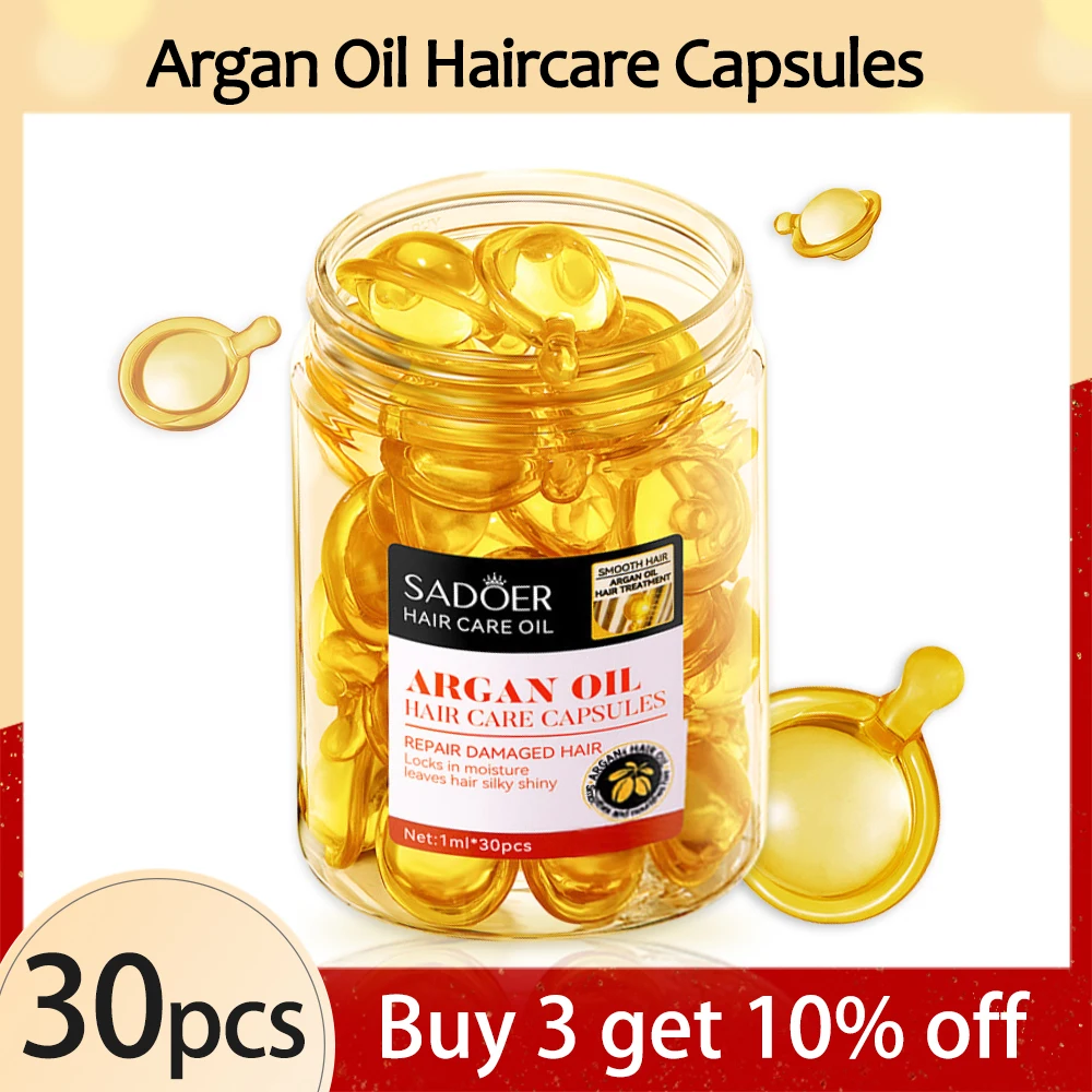30Pcs Argan Oil Hair Care Capsules Keratin Oil Treatment Repair Damaged Smooth Moroccan Anti Hair Loss Nourishing Essential Oil