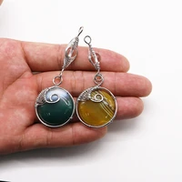 new natural stone agates round winding wire lucky pendants necklace women fashion charms earring accessories gift 4pcs wholesale