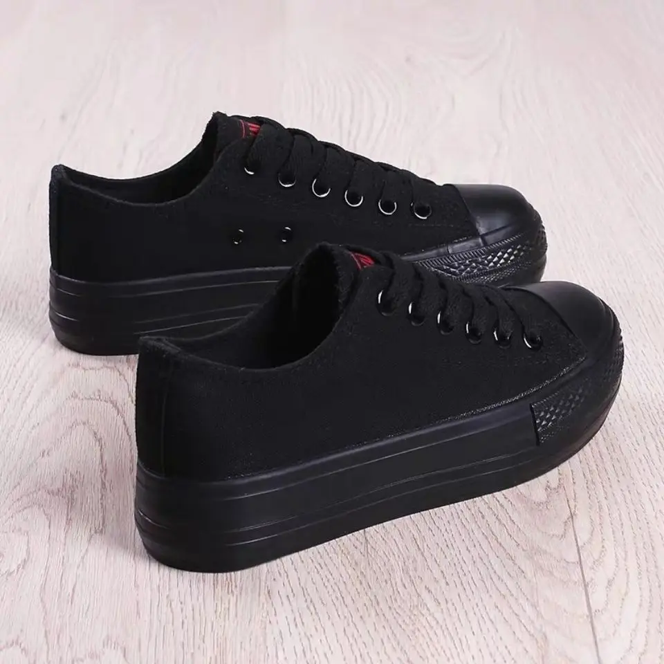 

2022 Women's Canvas Shoes Black Student Shoes Spring New Fashionable All-Match Platform Height Increasing Work Shoes