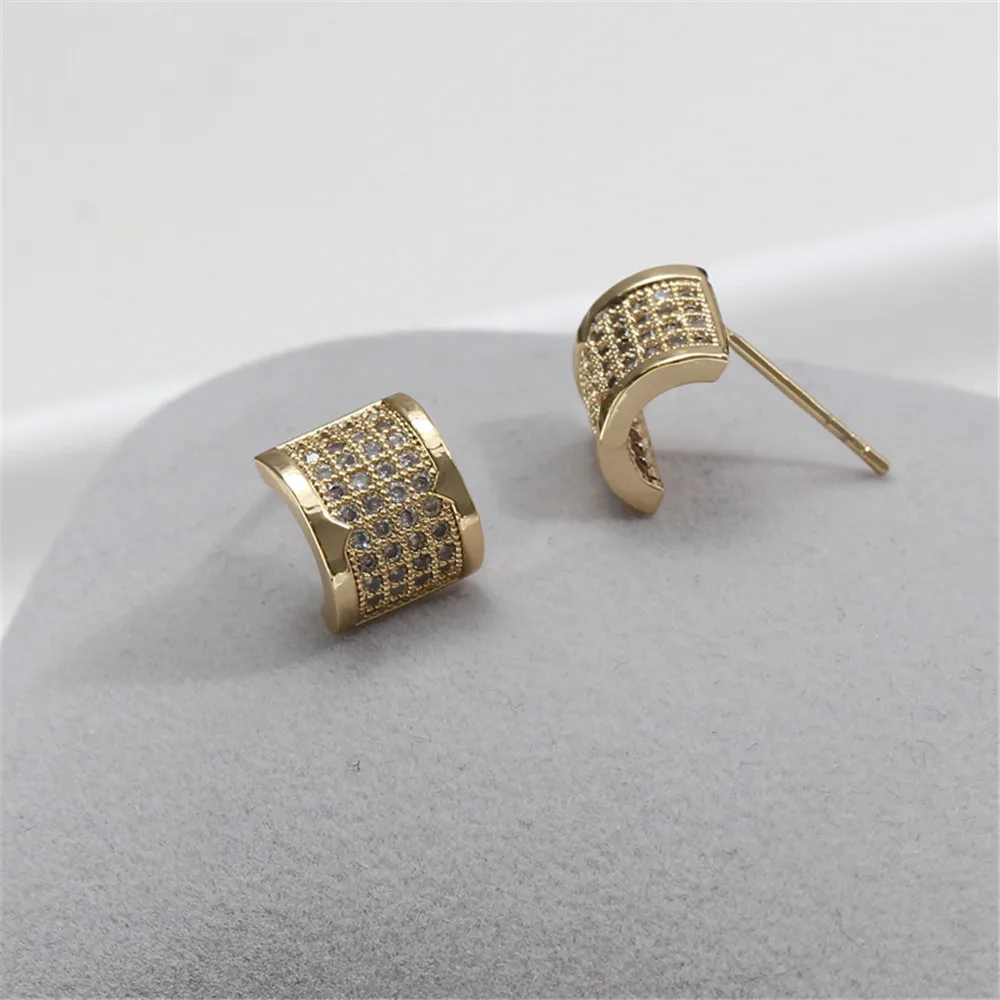 

Gold plated real gold K gold process geometric ear nail bottom earpin 925 silver pearl DIY accessories