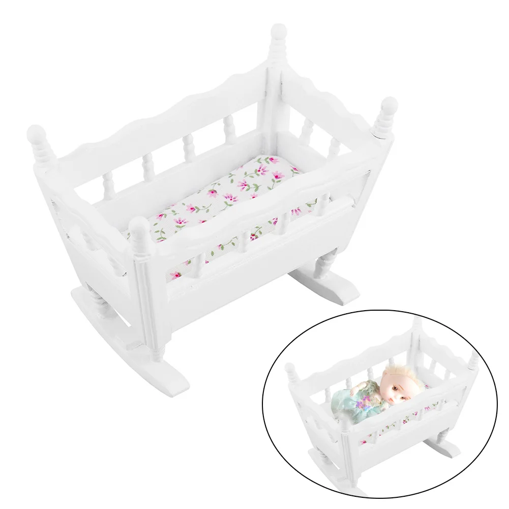 

Preschool Toys Baby Bed Cradle Crib 1:12 Doll House For Dollhouse Decoration Great Accessory Miniature Baby Bed