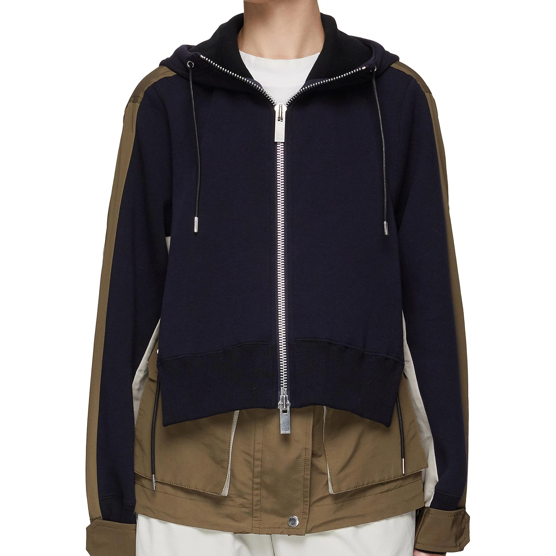 

Women Safari Style Stitching Hooded Jacket Zipper Long Sleeve fashion Loose Female Coat