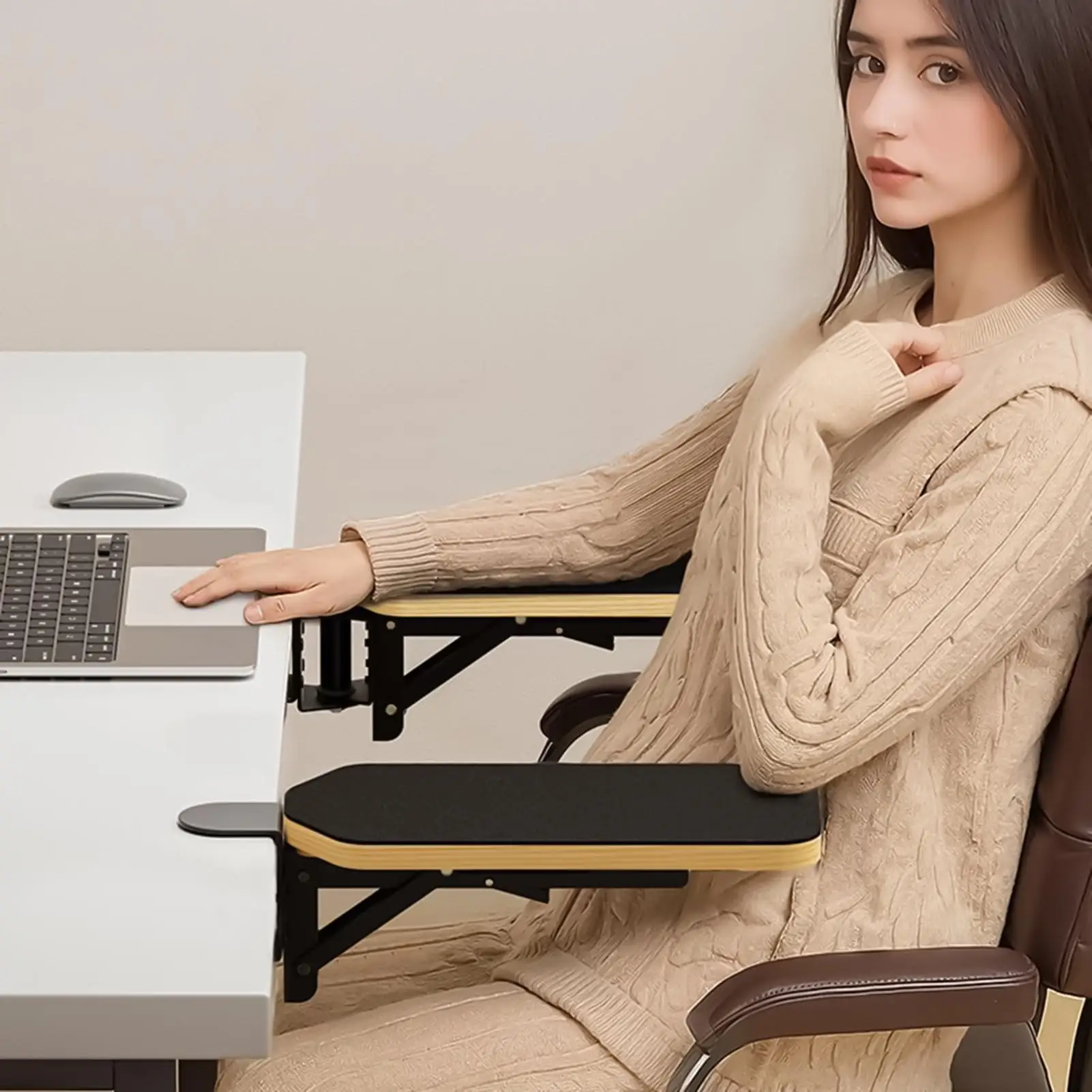 Фото Подлокотник для компьютерного стола MousePad 90 ° /180 °   Регулируемая складная подлокотник для стола, деревянная поддержка запястья для работы по набора текста №2