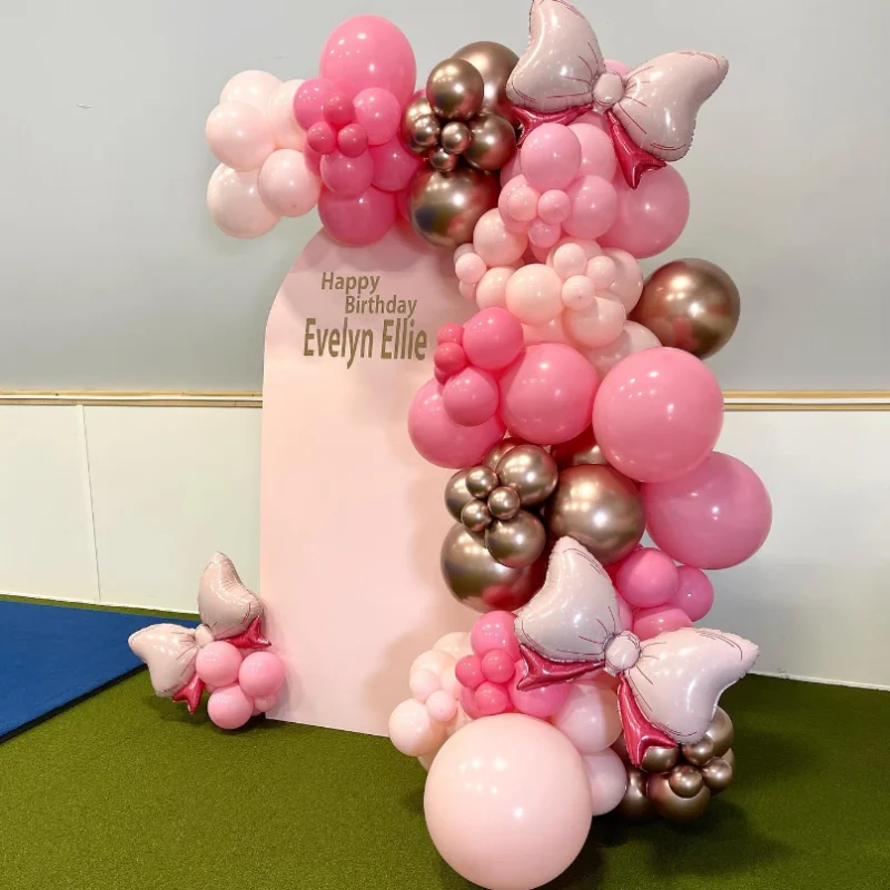

96pcs/Set Pink Bow Balloon Garland Arch Kit Rose Red Pink Latex Balloons Girls' Birthday Baby Shower Party Decoration Supplies