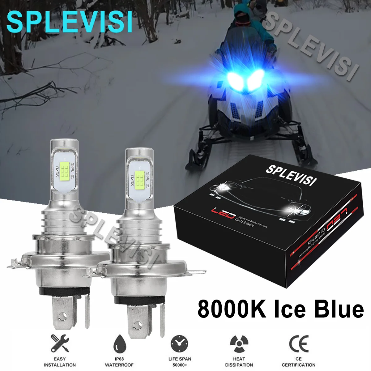 

2x 70W 8000K Ice blue LED Headlights For Ski-Doo MXZ 550 550F 2002-2014 MXZ 440 1996-2000 MXZ 583 1996-1999 MXZ 670 1996-1999